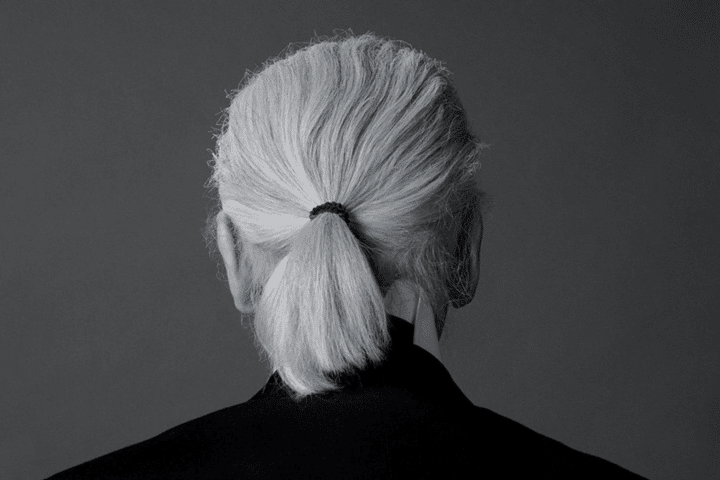 Karl Lagerfeld portrait behind ponytail scaled