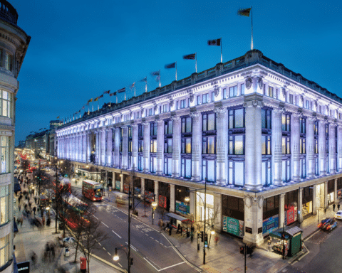 Selfridges London by night scaled