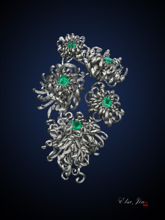 3 Broche WOMAN émeraudes et diamants ©Elsa Jin