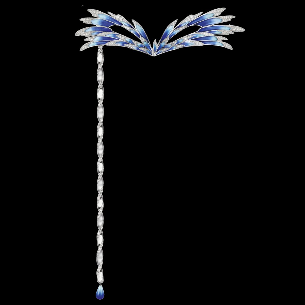 CHAUMET collection Envol diadème masque or blanc émail grand feu et diamants
